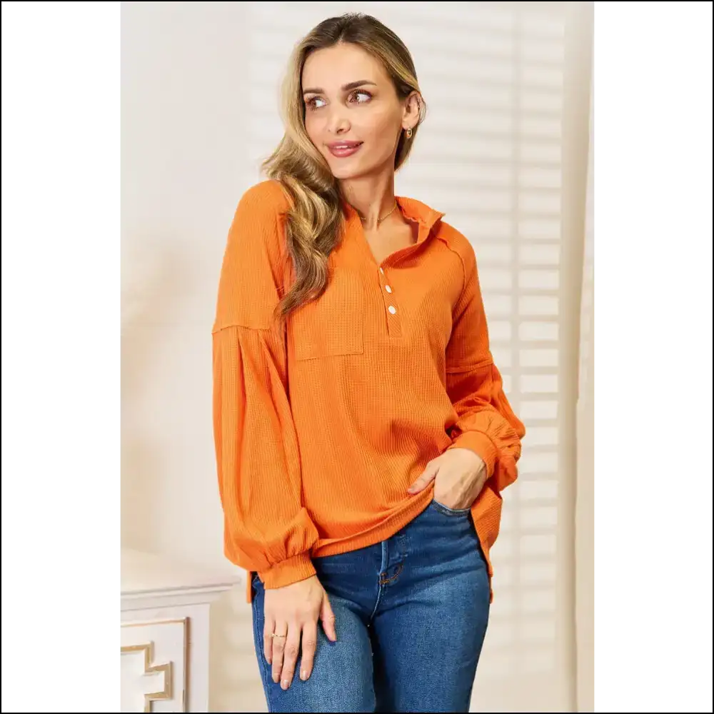 Basic Bae Side Slit Buttoned Waffle Knit Hoodie - Hoodies Sweatshirts & on Sale Worldwide Shipping