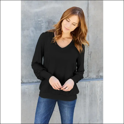 Basic Bae V-neck Lantern Sleeve Top - Full Size - Black / 2xl - Blouses on Sale Worldwide Shipping