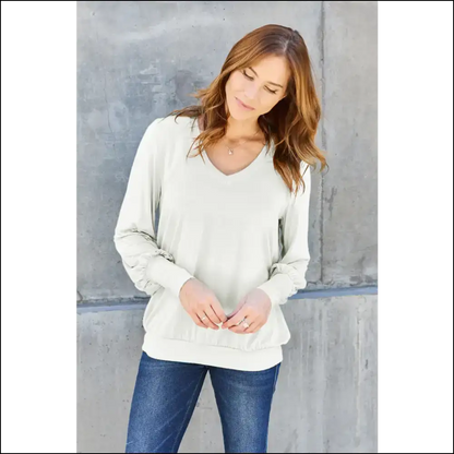 Basic Bae V-neck Lantern Sleeve Top - Full Size - White / s - Blouses on Sale Worldwide Shipping