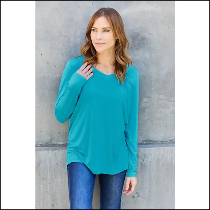 Basic Bae V-neck Long Sleeve Top - your New Go-to - French Blue / m - Blouses on Sale Worldwide Shipping