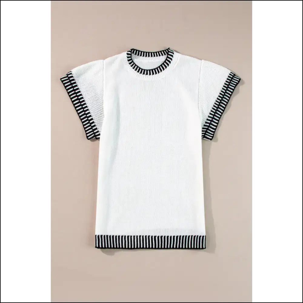 Batwing Bliss: Needful Things’ Chic White Contrast Trim Tee! 😜 - Knit Tops on Sale Worldwide Shipping