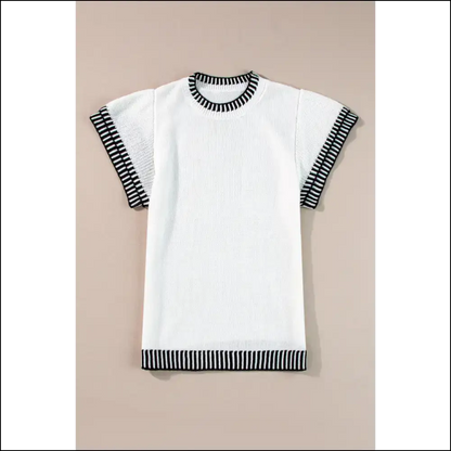 Batwing Bliss: Needful Things’ Chic White Contrast Trim Tee! 😜 - Knit Tops on Sale Worldwide Shipping