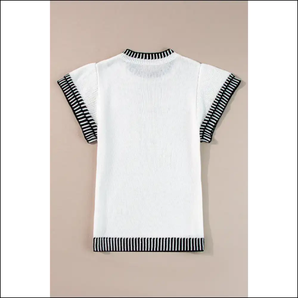 Batwing Bliss: Needful Things’ Chic White Contrast Trim Tee! 😜 - Knit Tops on Sale Worldwide Shipping