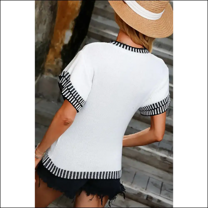 Batwing Bliss: Needful Things’ Chic White Contrast Trim Tee! 😜 - Knit Tops on Sale Worldwide Shipping
