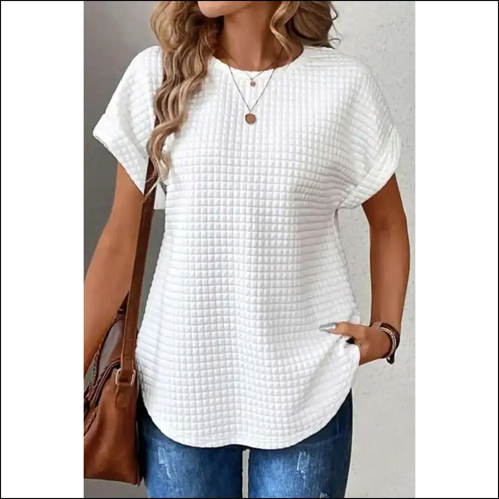 Batwing Bliss: Needful Things Chic White Textured Tee 🦇 so - t Shirts on Sale Worldwide Shipping