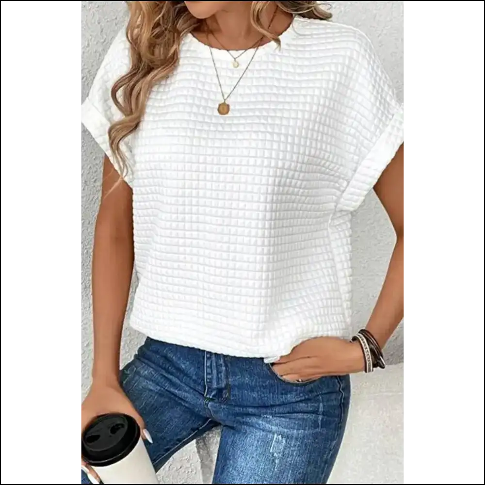 Batwing Bliss: Needful Things Chic White Textured Tee 🦇 so - t Shirts on Sale Worldwide Shipping