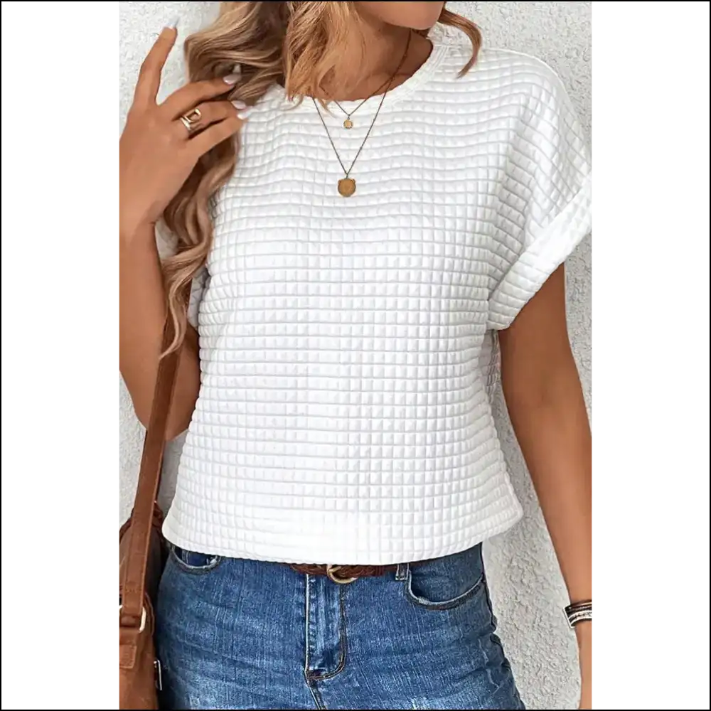 Batwing Bliss: Needful Things Chic White Textured Tee 🦇 so - s - t Shirts on Sale Worldwide Shipping