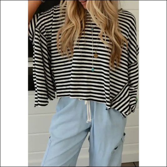 Batwing Sleeve Oversized Top: so Comfy Youll Live in It! 🖤 Needful Things - Black Stripe / s - t Shirt Shirts on Sale Worldwide Shipping