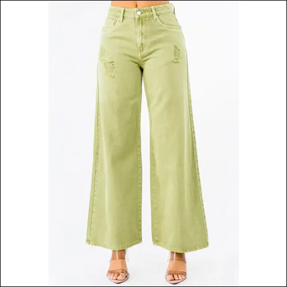 Bazi High Waist Distressed Jeans: where Comfort Meets Fashion and Guts! - Yellow-green / 13 - Jeans on Sale Worldwide Shipping