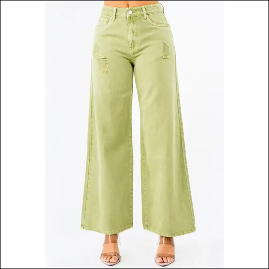 Bazi High Waist Distressed Jeans: where Comfort Meets Fashion and Guts! - Yellow-green / 13 - Jeans on Sale Worldwide Shipping