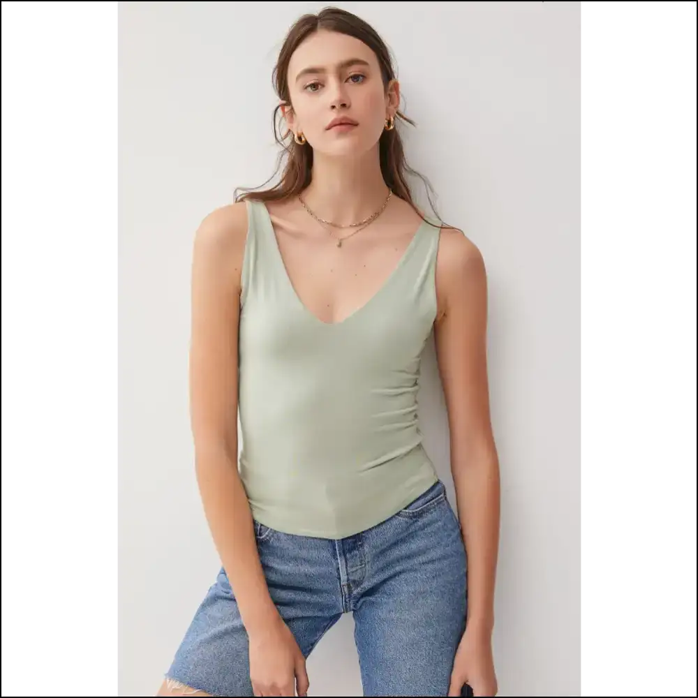 Be Cool V-neck Wide Strap Tank - Sage / l - Tops on Sale Worldwide Shipping