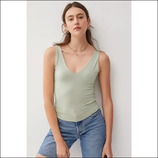 Be Cool V-neck Wide Strap Tank - Sage / l - Tops on Sale Worldwide Shipping