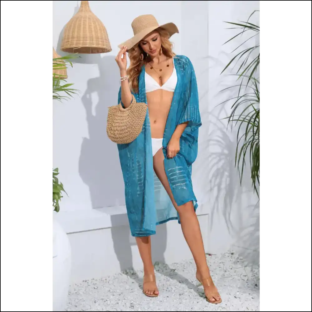 Beach Cover-up: your Sheer Striped Sidekick for Sunscreen Shenanigans! 🎉 - Sky Blue / one Size - Cover-ups Swimwear on Sale Worldwide