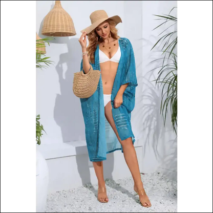 Beach Cover-up: your Sheer Striped Sidekick for Sunscreen Shenanigans! 🎉 - Sky Blue / one Size - Cover-ups Swimwear on Sale Worldwide