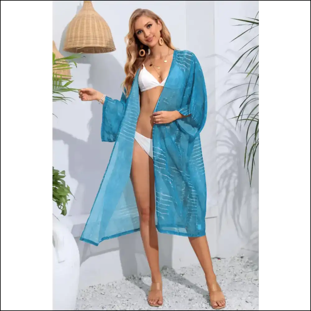 Beach Cover-up: your Sheer Striped Sidekick for Sunscreen Shenanigans! 🎉 - Sky Blue / one Size - Cover-ups Swimwear on Sale Worldwide