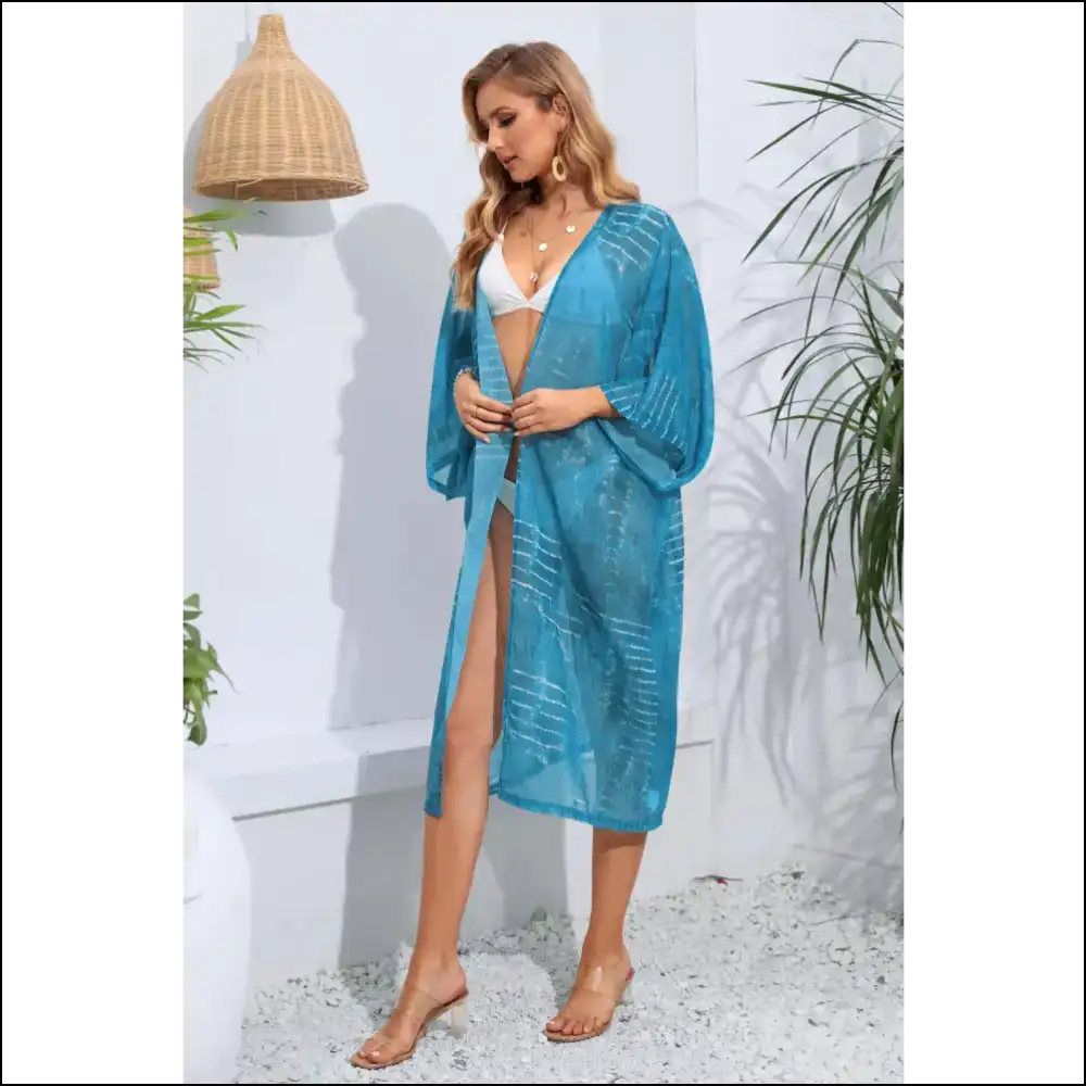 Beach Cover-up: your Sheer Striped Sidekick for Sunscreen Shenanigans! 🎉 - Sky Blue / one Size - Cover-ups Swimwear on Sale Worldwide