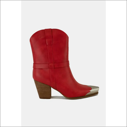 Beast Fashion Faux Leather Metal Toe Ankle Boots - Red / 6 - on Sale Worldwide Shipping