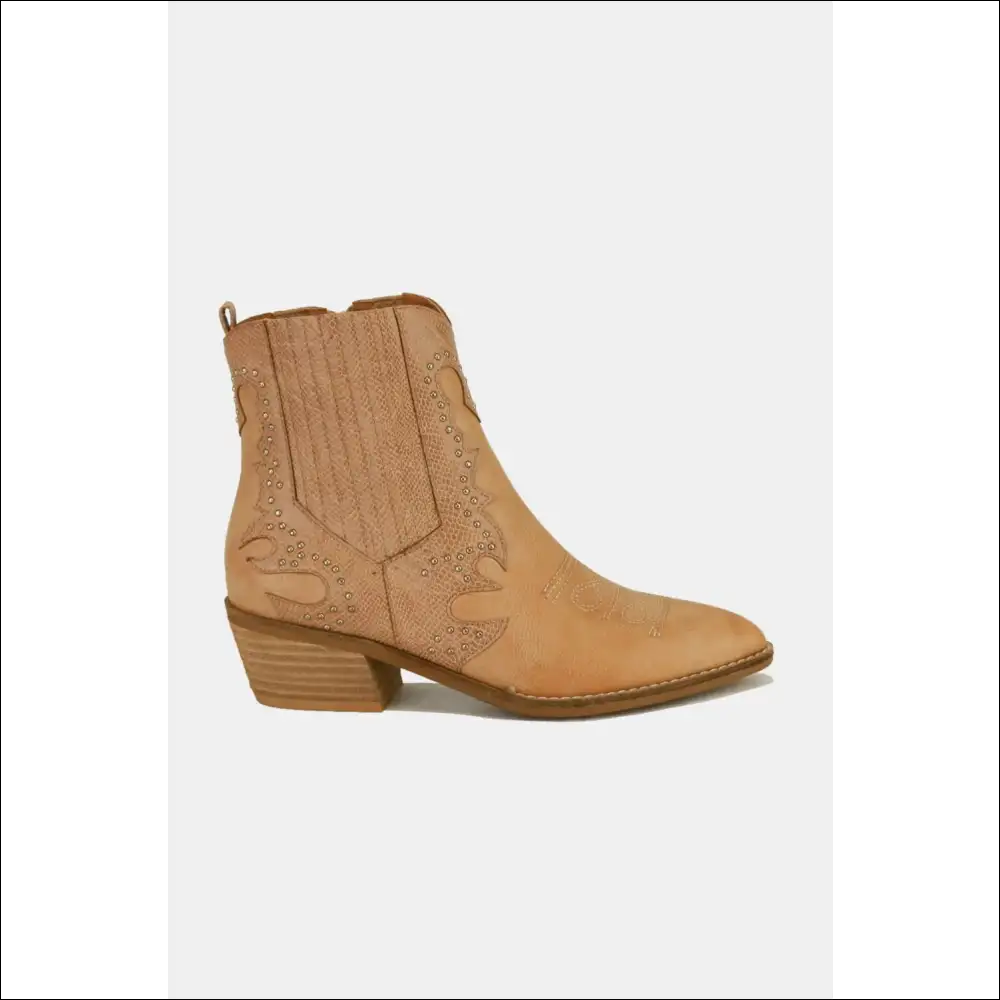 Beast Fashion Studded Point Toe Boots - Taupe / 6.5 - on Sale Worldwide Shipping