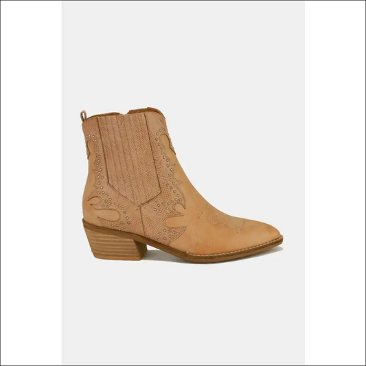 Beast Fashion Studded Point Toe Boots - Taupe / 6.5 - on Sale Worldwide Shipping