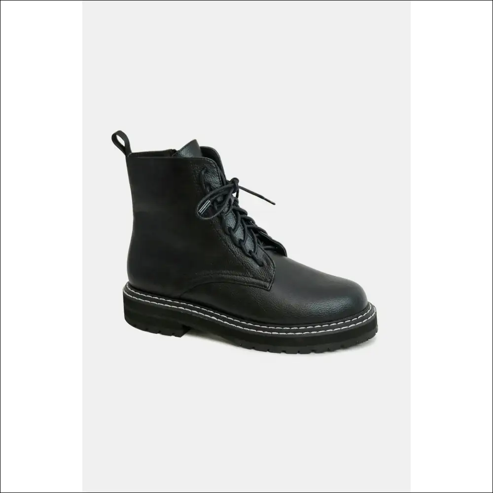 Beastly Chic Faux Leather Lace-up Boots with Side Zipper - on Sale Worldwide Shipping
