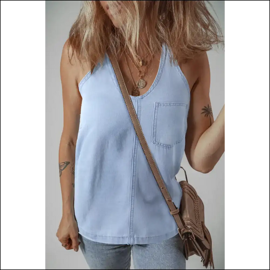 Beau Blue Backless Knotted Denim: Less Bra More Badass 😈 Needful Things - s - Camisoles Tank Tops on Sale Worldwide Shipping