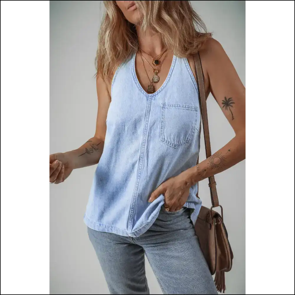 Beau Blue Backless Knotted Denim: Less Bra More Badass 😈 Needful Things - Camisoles Tank Tops on Sale Worldwide Shipping