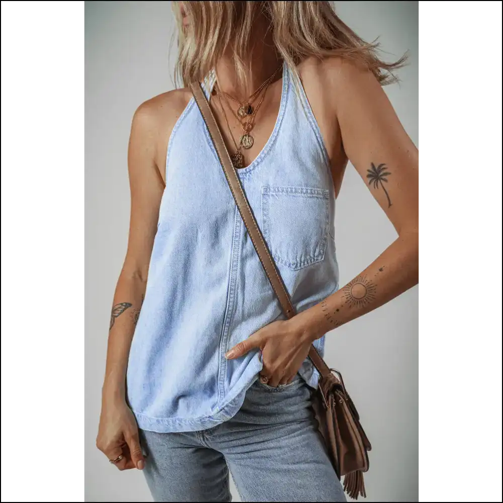 Beau Blue Backless Knotted Denim: Less Bra More Badass 😈 Needful Things - Camisoles Tank Tops on Sale Worldwide Shipping