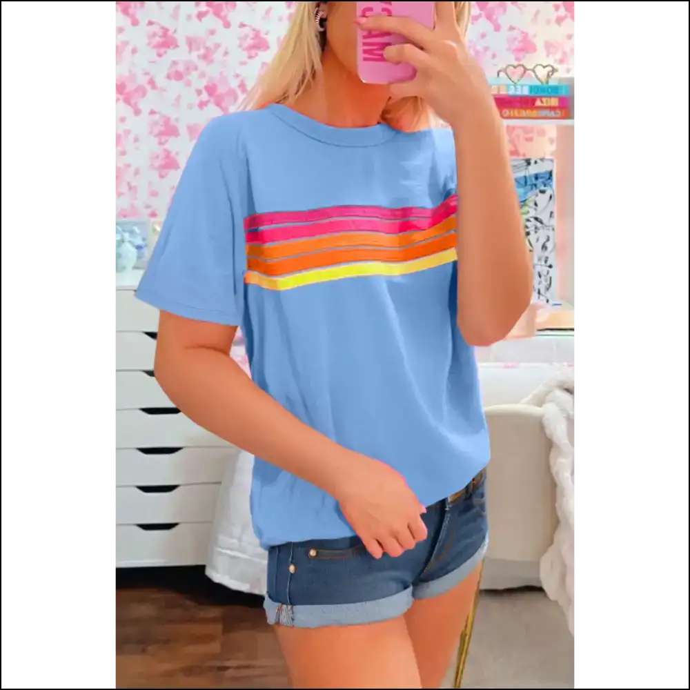 Beau Blue Colorful Striped Tee: Slay Casual! 👑 - t Shirts on Sale Worldwide Shipping