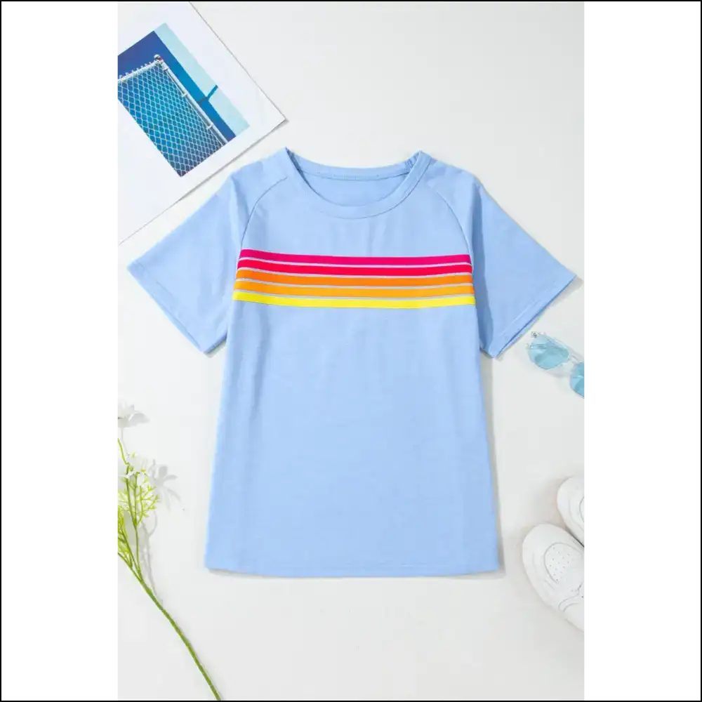 Beau Blue Colorful Striped Tee: Slay Casual! 👑 - t Shirts on Sale Worldwide Shipping