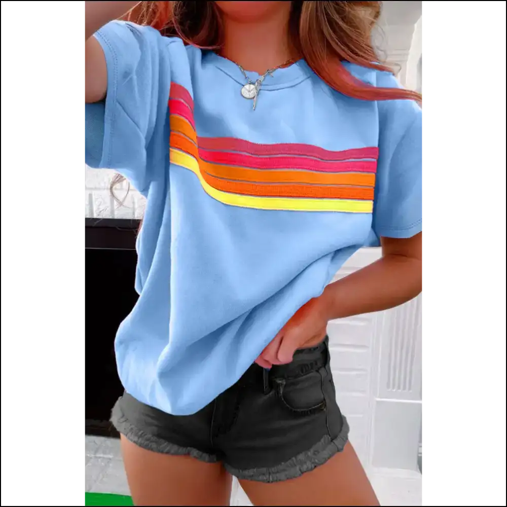 Beau Blue Colorful Striped Tee: Slay Casual! 👑 - s - t Shirts on Sale Worldwide Shipping