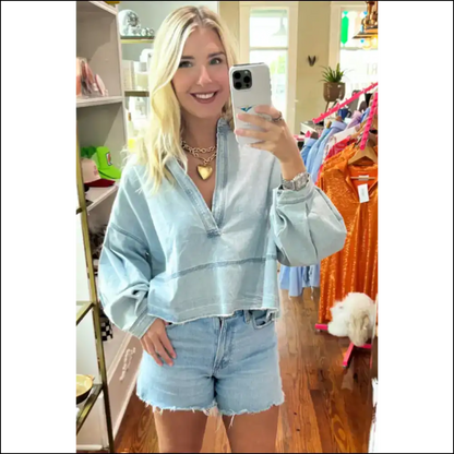 Beau Blue Denim Blouse: Dressed to Distressed! 💙 Needful Things - Blouses on Sale Worldwide Shipping