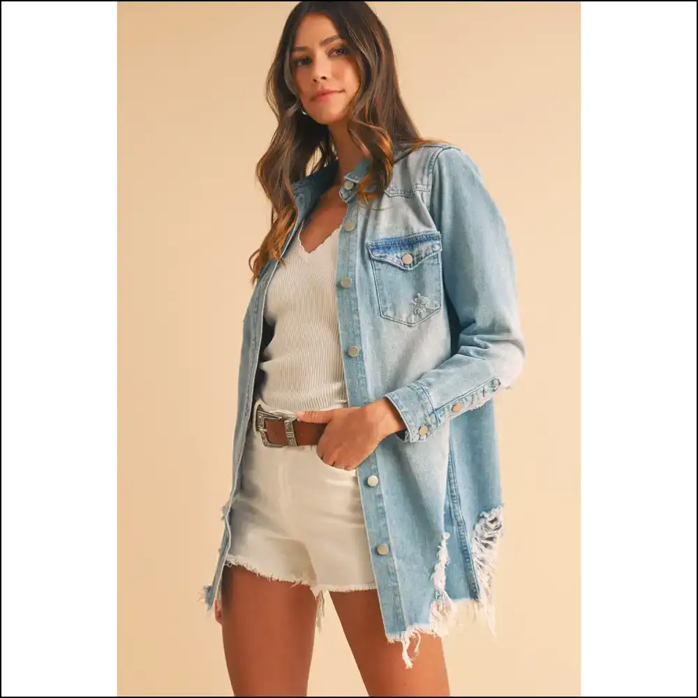 Beau Blue Distressed Denim Jacket: so Comfy It’s! 💙needful Things - Jackets Outerwear on Sale Worldwide Shipping