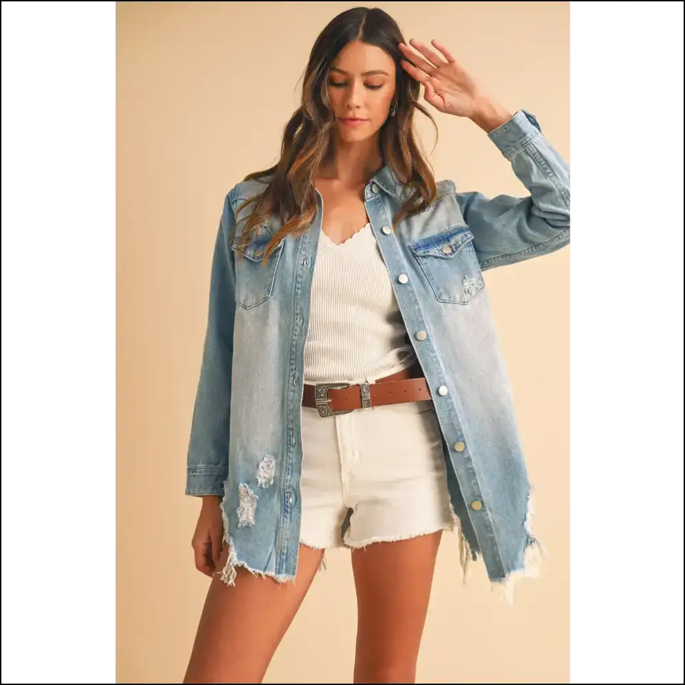 Beau Blue Distressed Denim Jacket: so Comfy It’s! 💙needful Things - Jackets Outerwear on Sale Worldwide Shipping