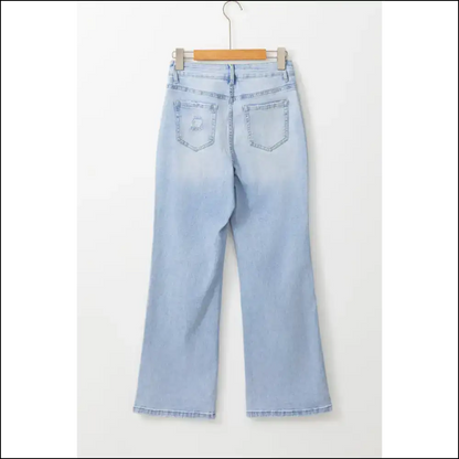 Beau Blue Distressed Flare Jeans: Feeling Good in Needful Things.👖🔥 Light Wash - Jeans on Sale Worldwide Shipping