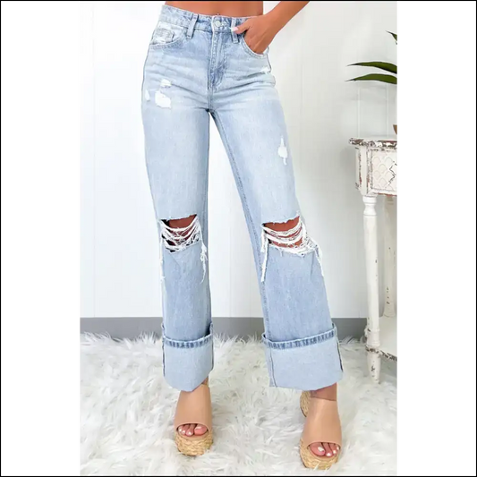 Beau Blue Light Wash Distressed Jeans: Needful Things Fabulous 👖 - 6 - Jeans on Sale Worldwide Shipping