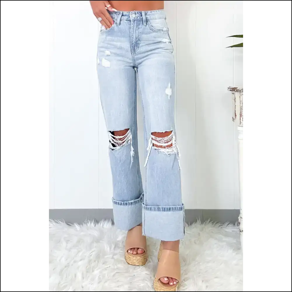 Beau Blue Light Wash Distressed Jeans: Needful Things Fabulous 👖 - Jeans on Sale Worldwide Shipping