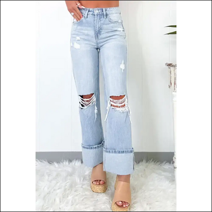 Beau Blue Light Wash Distressed Jeans: Needful Things Fabulous 👖 - Jeans on Sale Worldwide Shipping