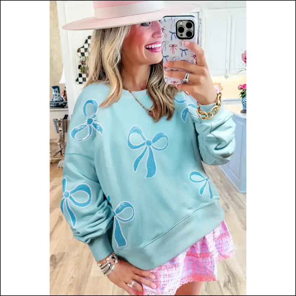 Beau Blue Sequin Bow: so Comfy You’ll Sparkle! ✨ Needful Things - Sweatshirts & Hoodies on Sale Worldwide Shipping