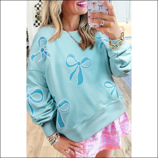 Beau Blue Sequin Bow: so Comfy You’ll Sparkle! ✨ Needful Things - s - Sweatshirts & Hoodies on Sale Worldwide Shipping