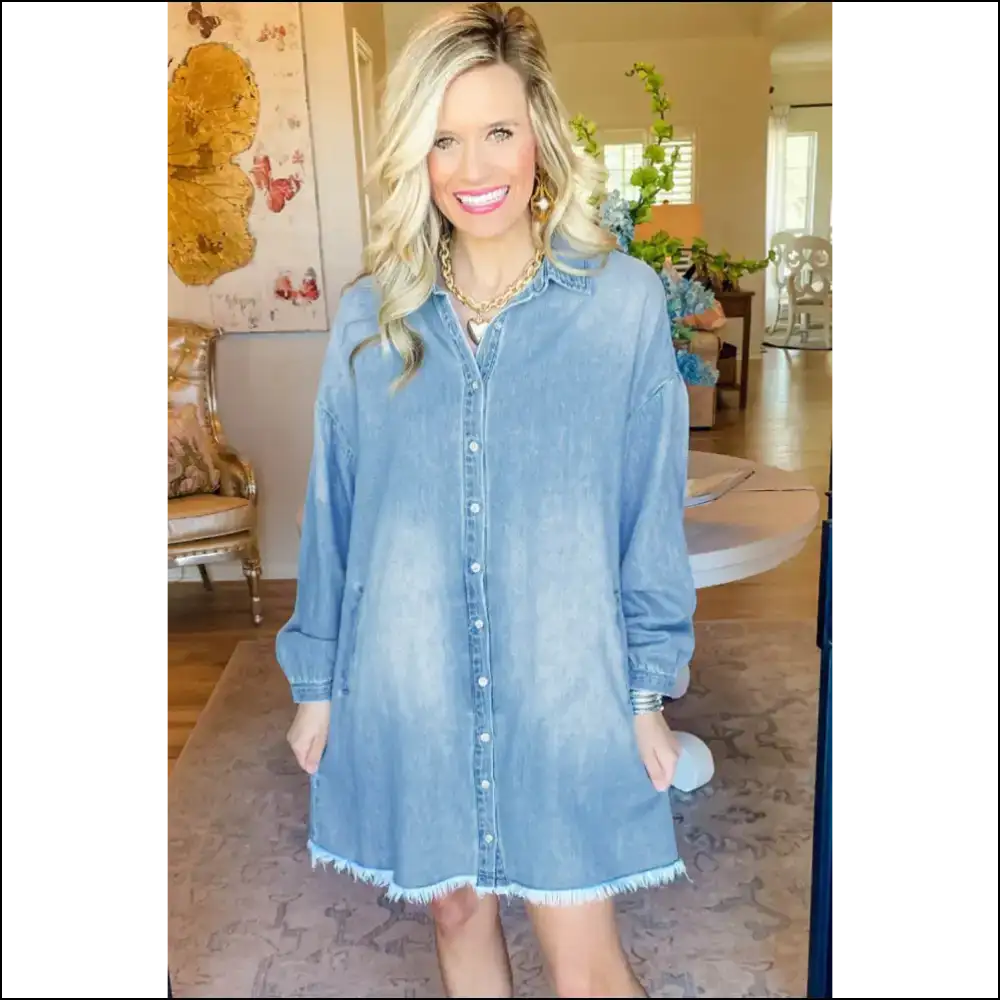 Beau Blue Shirt Dress: Denim Deliciousness! 💙 - Short Dresses on Sale Worldwide Shipping