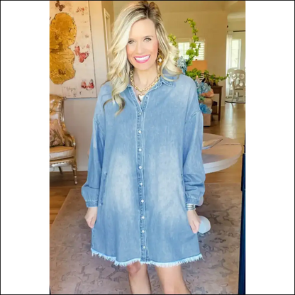 Beau Blue Shirt Dress: Denim Deliciousness! 💙 - Short Dresses on Sale Worldwide Shipping