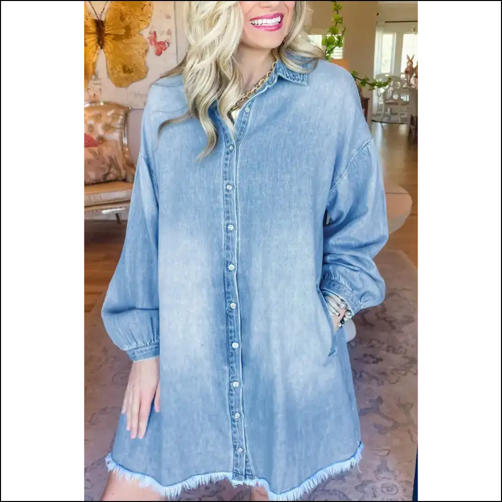 Beau Blue Shirt Dress: Denim Deliciousness! 💙 - Short Dresses on Sale Worldwide Shipping
