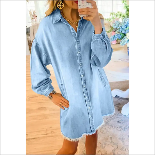 Beau Blue Shirt Dress: Denim Deliciousness! 💙 - s - Short Dresses on Sale Worldwide Shipping