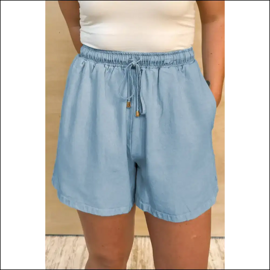 Beau Blue Washed Plus Size Drawstring Shorts: Prepare for Maximum Comfy! 👖needful Things - 1x - Shorts on Sale Worldwide Shipping