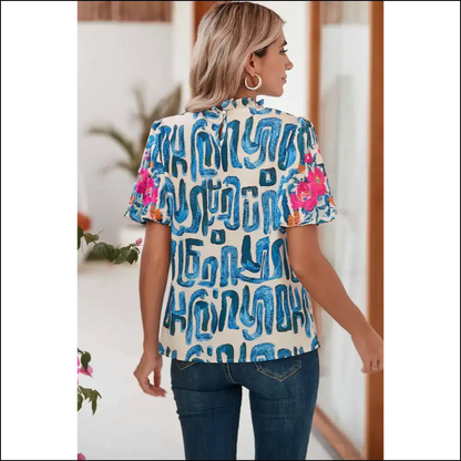 Beige Abstract Floral Puff: so Chic It’s Practically Beige-ic! 🌼 Needful Things - Blackish Green / s - Blouses on Sale Worldwide Shipping