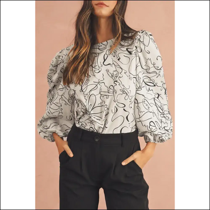 Beige Abstract Print Balloon Sleeve: from Blah to Bam! Needful Things 😉 - s - Blouses on Sale Worldwide Shipping
