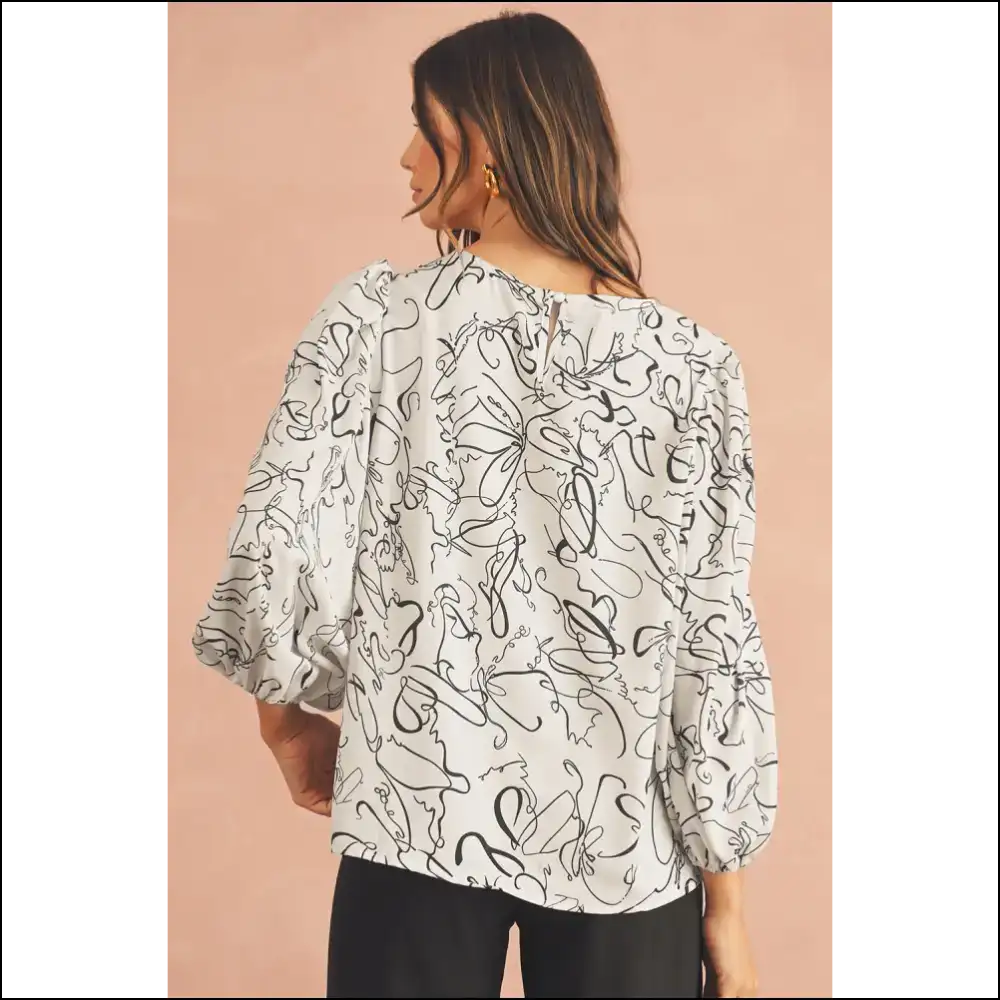 Beige Abstract Print Balloon Sleeve: from Blah to Bam! Needful Things 😉 - Blouses on Sale Worldwide Shipping