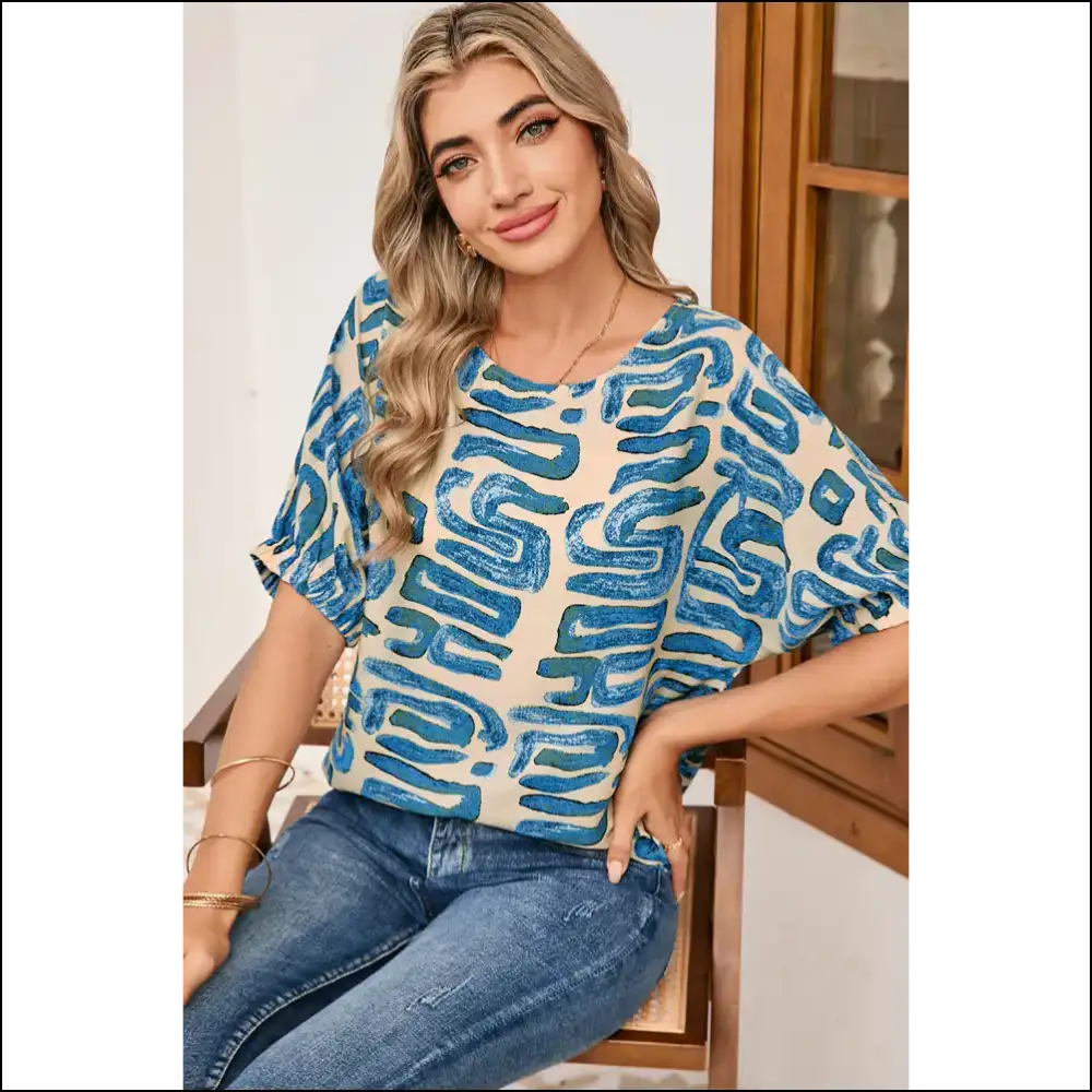 Beige Abstract Print Dolman: Comfortably Chic from Needful Things 😜 - Blouses on Sale Worldwide Shipping