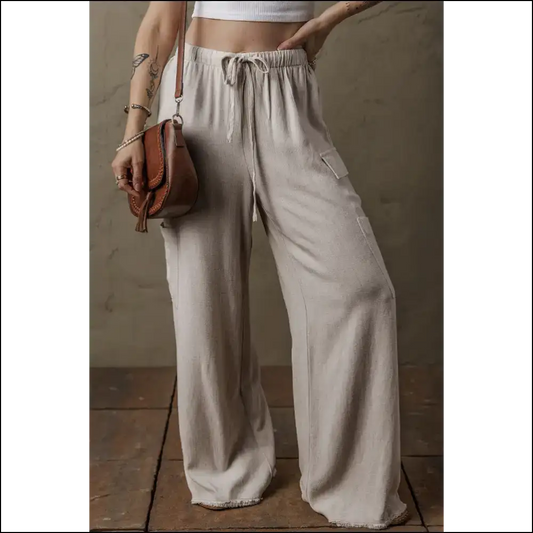 Beige Boho Linen Pants: Dangerously Comfy Cargo! 😈 Needful Things - s - Pants on Sale Worldwide Shipping