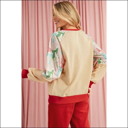 Beige Bowknot Print Top: so Fancy You’ll Die 🎀 Needful Things - Long Sleeve Tops Shirts & on Sale Worldwide Shipping